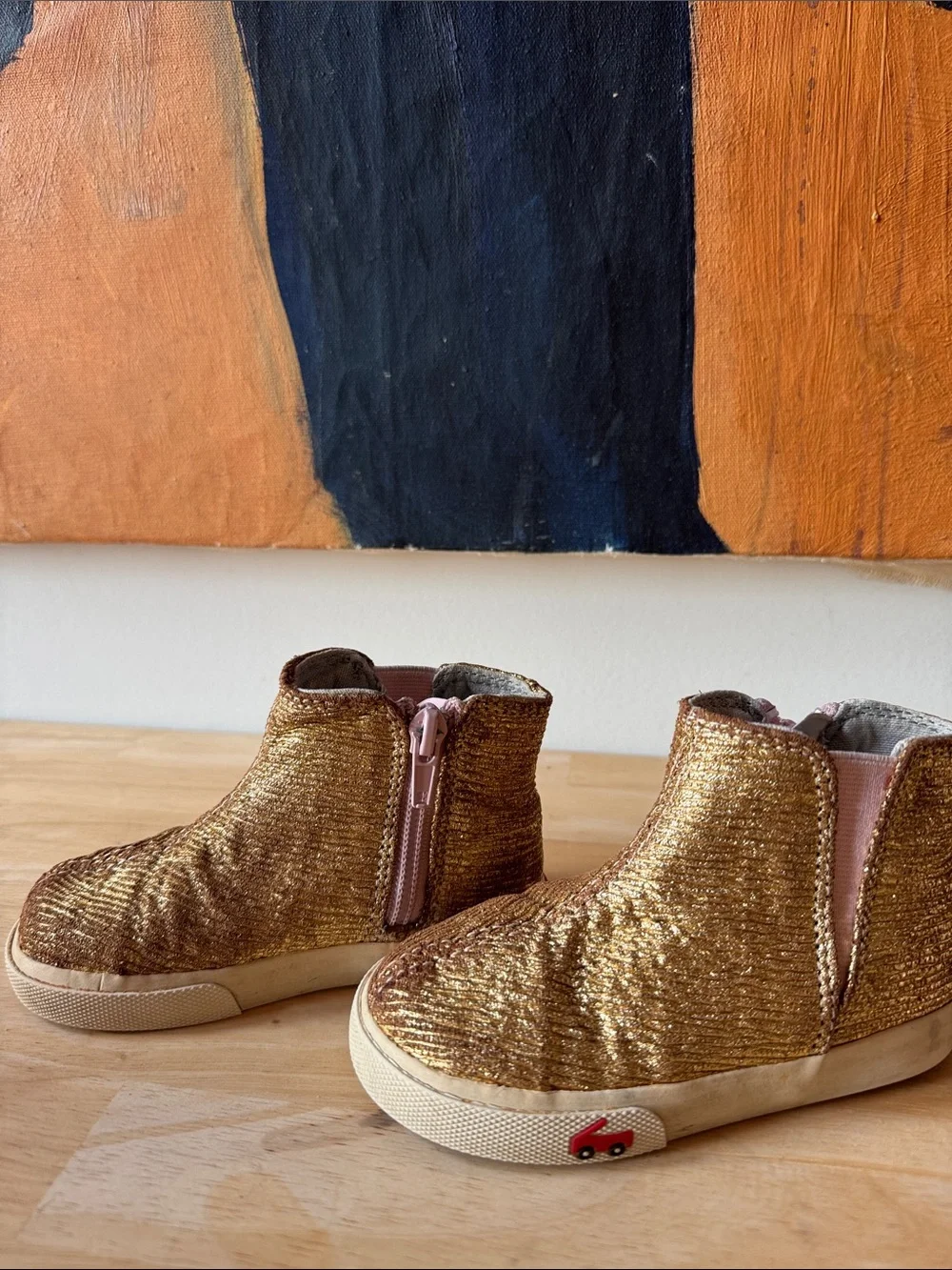 See Kai Run Kids Gold Glitter Zipper Boot with Pink Elastic